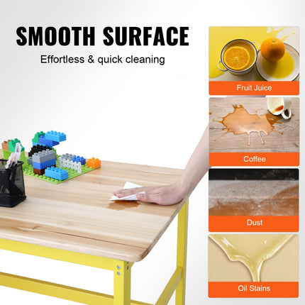 VEVOR kinderzitgroep, kindertafel, 2 banken, 1 tafel, kinderzitgroep van massief hout, kindertafelset, stabiel kindermeubel, zitmeubel voor kinderen, meisjes, jongens, speelkamer, kindermeubelset, geel