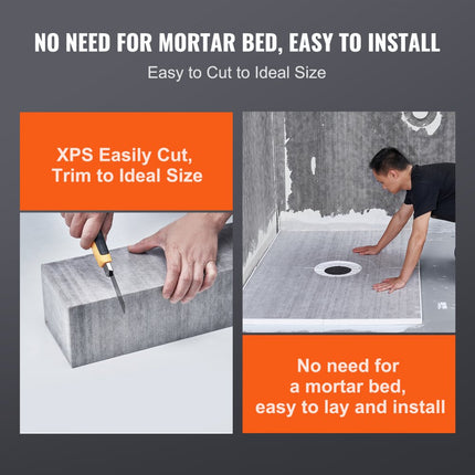 VEVOR doucherandset, 1219 x 1524 mm douchebakset met PVC middenflens, waterdicht membraan, roestvrijstalen rooster en voegafdichting, douchebak hellingstangen geschikt voor badkamer