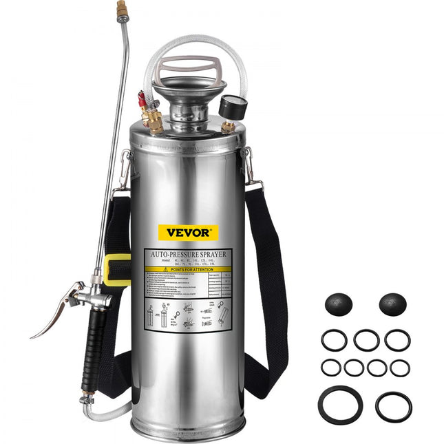 VEVOR Sproeier Rugspuit 3Gal/10L Roestvrijstalen Sproeier Home Valve Pesticide Sprayer Promotion Pro