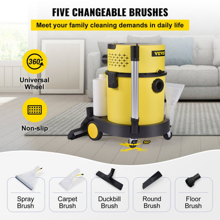 VEVOR Nat Droogstofzuiger 4-in-1 Nat Droogzuiger 1200 W Alleszuiger Gemaakt van Hoogwaardig PP-materiaal met Gebruiksvriendelijke Afstandsbediening en 5 Verschillende Borstels voor Thuis, Binnenplaats