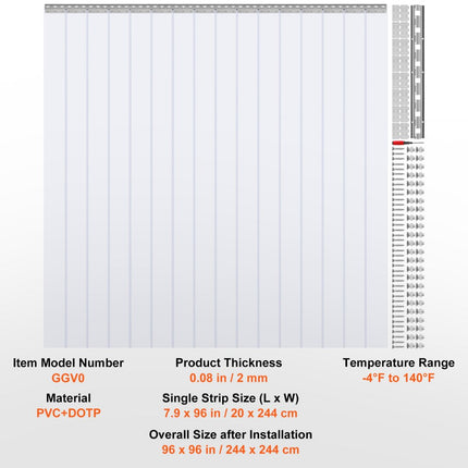VEVOR 244x244cm strokengordijnlamellen PVC transparant, 16 stuks