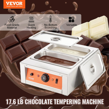 VEVOR Chocolade Smeltkroes Commerciële Elektrische Chocoladesmelter 1500W Smeltkroes Roestvrij Staal 2 x 3.3L Container Chocolade Smeltmachine Smeltkroes Pot