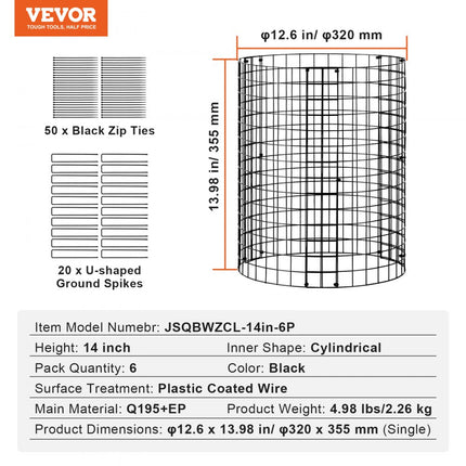 VEVOR set van 6 plantbeschermingen tegen dieren φ 320x355mm metalen plantenkooi
