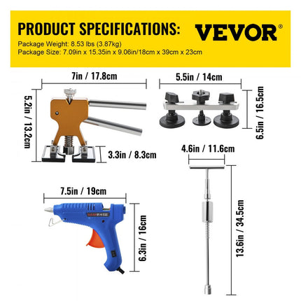 VEVOR Auto Dent Repair Tools Verfloze Uiydeuken 89 Stuks Dent Removal Kit van Aluminiumlegering Rubber en Kunststof voor Alle Soorten Auto's