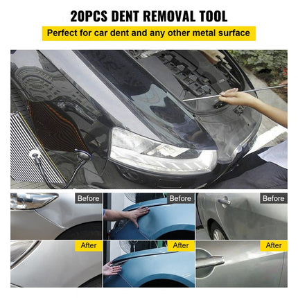 VEVOR Bar Dent Removal Kit, 20 stuks Verveloze Dent Repair Bars, RVS Dent Bars, Whale Tail Dent Repair Tools, Professioneel Hagel Dent Removal Tool