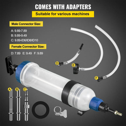VEVOR Handmatige Vloeistofafzuiging 1,5 L Pneumatische Olie Extractor 570 x 110 x 110 mm Gemaakt van ABS en PA met een Ergonomische Handgreep en Adapters voor het Vervangen van Olie in Veel Voertuigen