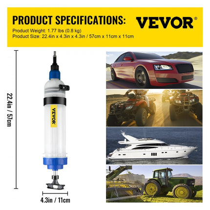 VEVOR Handmatige Vloeistofafzuiging 1,5 L Pneumatische Olie Extractor 570 x 110 x 110 mm Gemaakt van ABS en PA met een Ergonomische Handgreep en Adapters voor het Vervangen van Olie in Veel Voertuigen