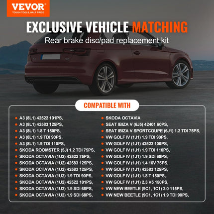VEVOR remset achteras remschijven remblokken vervangingsset 232mm