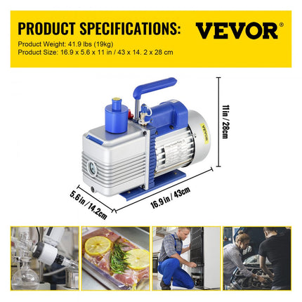 VEVOR Vacuümpomp Vacuumpomp Airco 10 Cfm Vacuümpomp Koeling 1HP Koelmiddel Vacuümpomp met 550ml Oliecapaciteit Olie Kijkvenster Geschikt