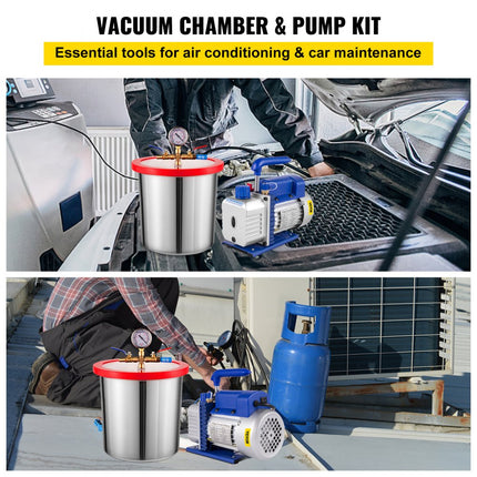 VEVOR Vacuümpomp Vacuumpomp Airco Vacuumpomp Vacuümpomp Set Vacuümkamer 3 Cfm 1/4 Hp Vacuümpomp 3 Gallon Vacuümkamer
