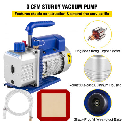 VEVOR Vacuümpomp Vacuumpomp Airco Vacuumpomp Vacuümpomp Set Vacuümkamer 3 Cfm 1/4 Hp Vacuümpomp 3 Gallon Vacuümkamer