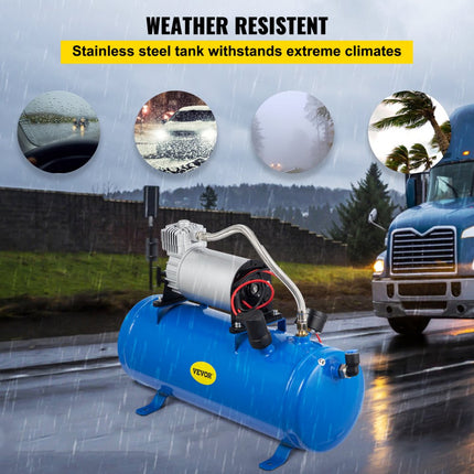 150 PSI DC 12V luchtcompressor met 6 liter tank voor Train Horns Camperbanden