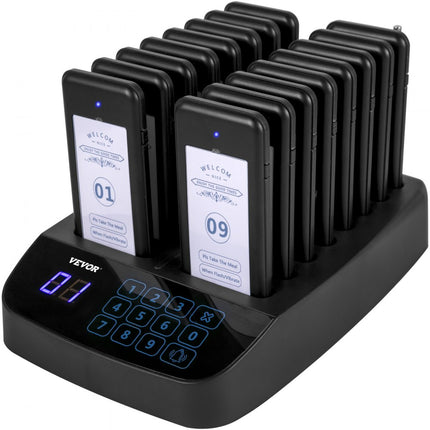 VEVOR Restaurant Pager Systeem 16 Piepers Draadloos Oproepsysteem Touchscreen Klantoproepsysteem 500 M Gastoproepsysteem Trillingen/Flits/Zoemer