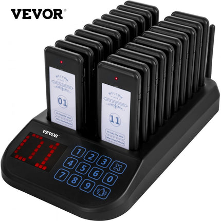 VEVOR Restaurant Pager System 20 Pagers Draadloos Oproepsysteem Touch Screen Klantoproepsysteem 300-500M Gastoproepsysteem Trillingen/Flits/Zoemer Pagers Receivers voor Restaurants/Foodtrucks/Kerken