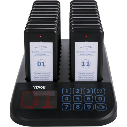 VEVOR Restaurant Pager System 20 Pagers Draadloos Oproepsysteem Touch Screen Klantoproepsysteem 300-500M Gastoproepsysteem Trillingen/Flits/Zoemer Pagers Receivers voor Restaurants/Foodtrucks/Kerken