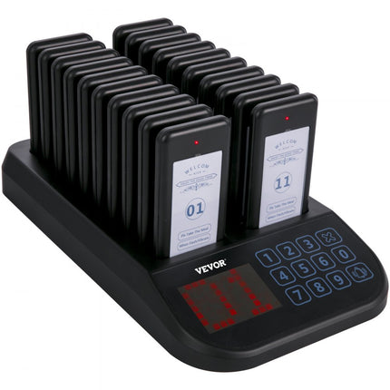 VEVOR Restaurant Pager System 20 Pagers Draadloos Oproepsysteem Touch Screen Klantoproepsysteem 300-500M Gastoproepsysteem Trillingen/Flits/Zoemer Pagers Receivers voor Restaurants/Foodtrucks/Kerken