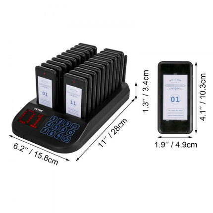 VEVOR Restaurant Pager System 20 Pagers Draadloos Oproepsysteem Touch Screen Klantoproepsysteem 300-500M Gastoproepsysteem Trillingen/Flits/Zoemer Pagers Receivers voor Restaurants/Foodtrucks/Kerken