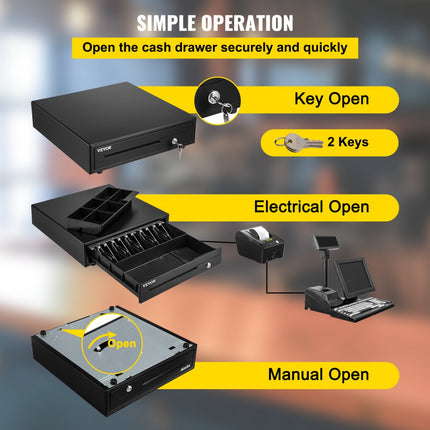VEVOR Kassalade, 16 inch 12 V Kassa Inzetbak, Register Invoegen Lade voor POS-systeem met 5 Bill 6 Coin, Verwijderbaar Muntvak en 2 Sleutels, RJ11/RJ12-kabel voor Supermarkt Bar Coffeeshop Restaurant