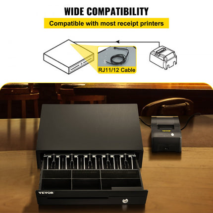 VEVOR Kassalade, 16 inch 12 V Kassa Inzetbak, Register Invoegen Lade voor POS-systeem met 5 Bill 6 Coin, Verwijderbaar Muntvak en 2 Sleutels, RJ11/RJ12-kabel voor Supermarkt Bar Coffeeshop Restaurant