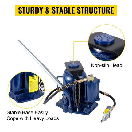 VEVOR Luchthydraulische flessenkrik, 32T pneumatische hydraulische flessenkrik, pneumatische/handmatige flessenkrik met hoge lift met dubbele bediening en handmatige handpomp