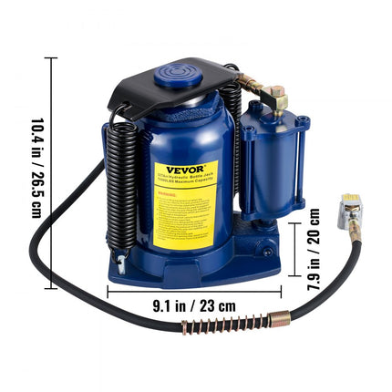VEVOR Luchthydraulische flessenkrik, 32T pneumatische hydraulische flessenkrik, pneumatische/handmatige flessenkrik met hoge lift met dubbele bediening en handmatige handpomp