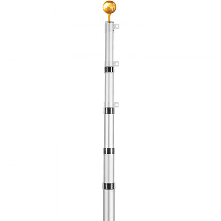 VEVOR Vlaggenmast Aluminium Telescopisch 7,3 m Vlaggenmast Duitsland Vlaggenmast Zilver