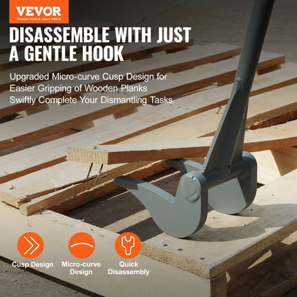 VEVOR palletbreker 137,2cm lamellenheffer 907kg draagvermogen koevoeten Q235 koolstofstaal sloop- & koevoet incl. handschoenen Pallet Buster universele constructie