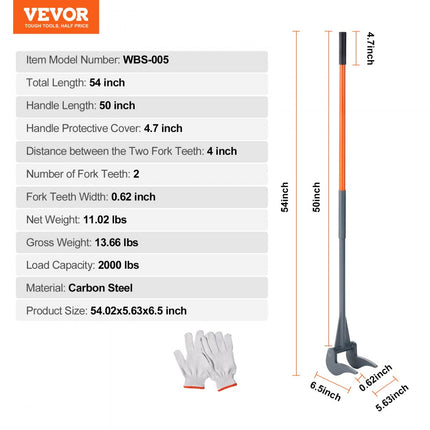 VEVOR palletbreker 137,2cm lamellenheffer 907kg draagvermogen koevoeten Q235 koolstofstaal sloop- & koevoet incl. handschoenen Pallet Buster universele constructie