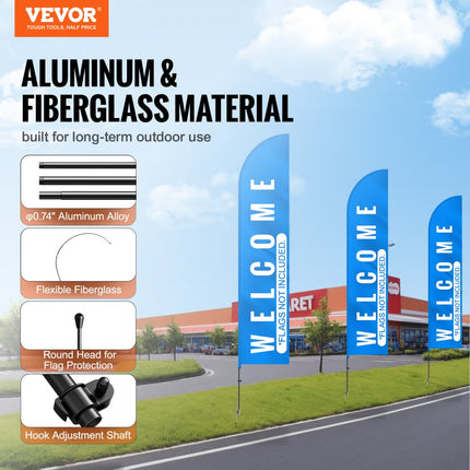 VEVOR 2x beachvlag vlaggenmast reclamebanner vlaggenmast grondpinnen 498,5cm