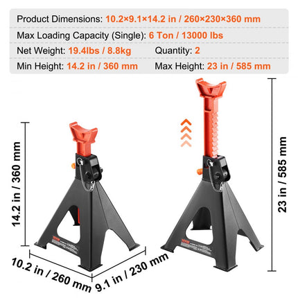 VEVOR Jack Stands Jack Stands 6T Wagon Stand Workshop Stand 360-585mm In hoogte verstelbare Jack Stand 260x230x360mm Workshop Stand voor SUV, Pickup, Auto, UTV, ATV etc.