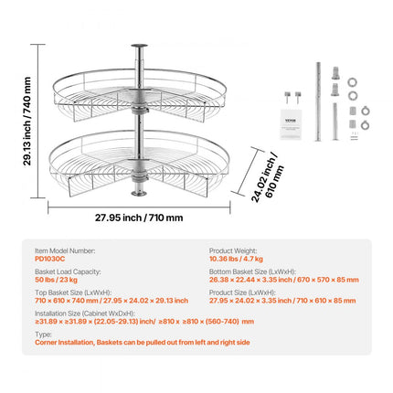 VEVOR Niervormige chroomhoekorganizer met 2 niveaus Lazy Susan Kruidenrek