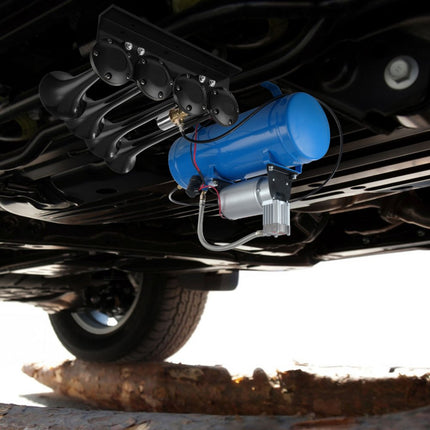 VEVOR 190W treinhoornset, 4 trompetluchthoornset, 150dB treinhoorn voor pick-ups, 12V 90-120psi luchtcompressor, 6L tank met manometer voor elk 12V voertuig, auto, vrachtwagen, trein, bestelwagen, boot enz.