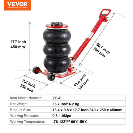 VEVOR Pneumatische Jack Triple Bag Air Jack 3T Triple Bag Air Jack 140-450mm Hefhoogte Airbag Air Jack 5 Minuten Lift Lange steel Air Jack Jack Reparatie Auto Vrachtwagen Etc.