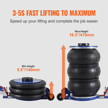VEVOR pneumatische krik Triple Bag Air Jack 5T, Triple Bag Air Jack 140-470 mm hefhoogte Bag Air Jack, 5 minuten Lift Air Jack Jack verstelbaar rood