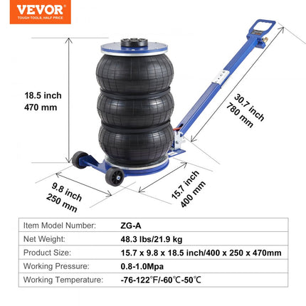 VEVOR pneumatische krik Triple Bag Air Jack 5T, Triple Bag Air Jack 140-470 mm hefhoogte Bag Air Jack, 5 minuten Lift Air Jack Jack verstelbaar rood