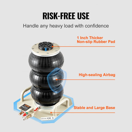 VEVOR pneumatische luchtkrik 3T, witte drievoudige luchtkrik 140-450 mm hefhoogte zakluchtkrik, 5 minuten hefluchtkrik autokrik autokrik voor SUV, vrachtwagen, bus etc.
