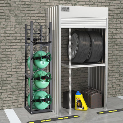 VEVOR koelmiddeltankrek, met 3 x 30 lbs en 3 andere kleine flessentanks, cilindertankrek 12,79 x 12,99 x 47,12 inch, koelmiddelcilinderrek en houders voor freon, gassen, zuurstof