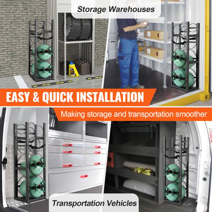 VEVOR koelmiddeltankrek, met 2 x 30 lbs en extra 3 kleine flessentanks, cilindertankrek 12,79 x 12,99 x 47,12 inch, koelmiddelcilinderrek en houders voor freon, gassen