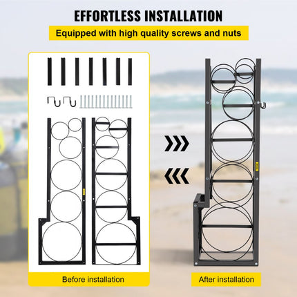 VEVOR flessentankstandaard 1 x 22,68 kg en 2 x 13,61 kg, flessentankstandaard gemaakt van duurzaam staal materiaal corrosie- en roestbestendig flessentankrek voor 6 personen, vloerstaand flessenrek zwart