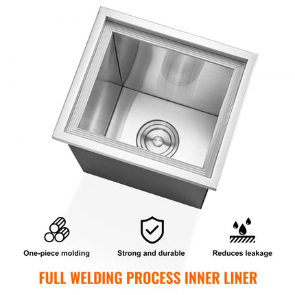 VEVOR Drop-in ijsbox, roestvrijstalen ijskoeler van 25,3 liter, commerciële ijscontainer van 355 x 305 x 461 mm met deksel, ingebouwde ijsopslagkist, afvoerpijp en aftapplug inbegrepen