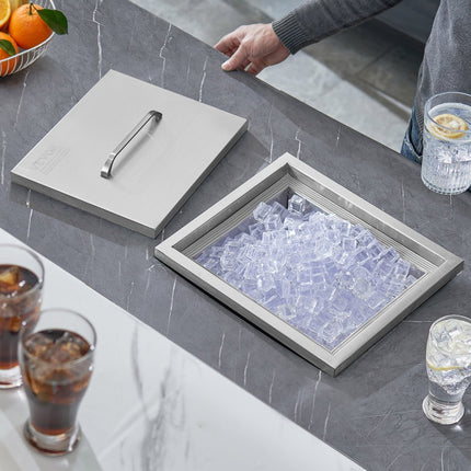 VEVOR Drop-in ijsbox, roestvrijstalen ijskoeler van 25,3 liter, commerciële ijscontainer van 355 x 305 x 461 mm met deksel, ingebouwde ijsopslagkist, afvoerpijp en aftapplug inbegrepen