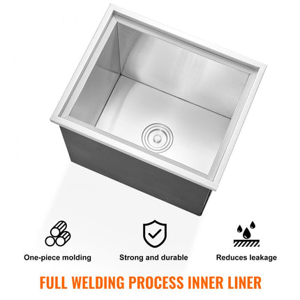 VEVOR Drop-in ijsbox, roestvrijstalen ijskoeler van 77,9 liter, commerciële ijscontainer van 532 x 430 x 458 mm met deksel, ingebouwde ijsopslagkist, afvoerpijp en aftapplug inbegrepen