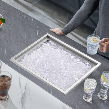 VEVOR Drop-in ijsbox, roestvrijstalen ijskoeler van 43,5 liter, commerciële ijscontainer van 558 x 430 x 306 mm met deksel, ingebouwde ijsopslagkist, afvoerpijp en aftapplug inbegrepen