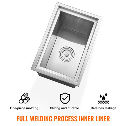 VEVOR 26,7 liter drop-in ijsbox, 456 x 304 x 371 mm roestvrijstalen ijskoeler, commerciële ijscontainer met schuifdeksel, ingebouwde ijsopslagkist, afvoerpijp en afvoerplug inbegrepen