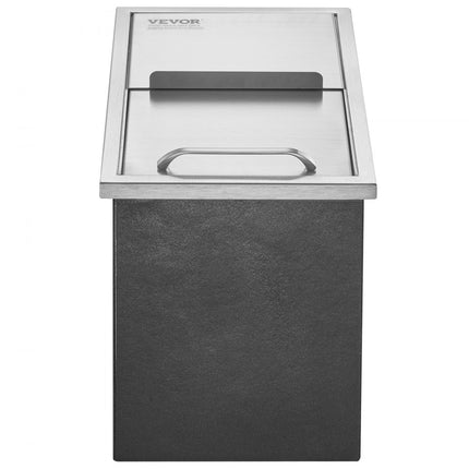 VEVOR 26,7 liter drop-in ijsbox, 456 x 304 x 371 mm roestvrijstalen ijskoeler, commerciële ijscontainer met schuifdeksel, ingebouwde ijsopslagkist, afvoerpijp en afvoerplug inbegrepen