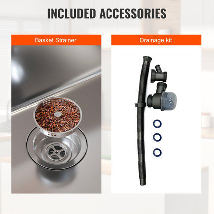 VEVOR inbouwwastafel 230 mm diepte, roestvrijstalen keukenspoelbak rechthoekig 712 x 407 mm, inbouwwastafel inbouwwastafel incl. afvoerset gootsteen, voor garages, wasruimtes, kelders