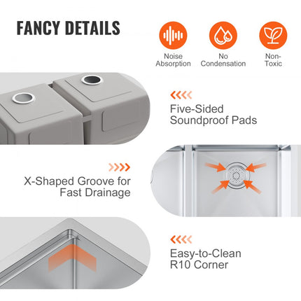 VEVOR 838 x 483 mm keukenspoelbak inbouwspoelbak, dubbele bak met enkele bak en accessoires, wastafelspoelbak voor huishoudelijke vaatwasser voor werkplek, camper, voorbereidingskeuken en bargootsteen