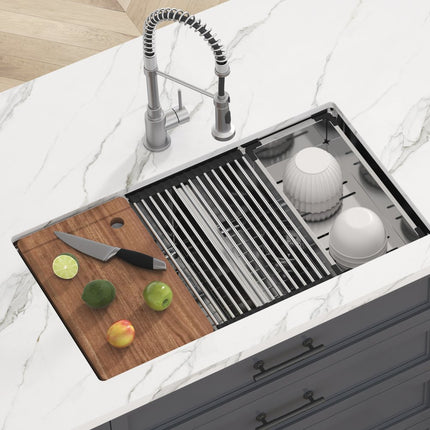 VEVOR 838 x 483 mm keukenspoelbak inbouwspoelbak, dubbele bak met enkele bak en accessoires, wastafelspoelbak voor huishoudelijke vaatwasser voor werkplek, camper, voorbereidingskeuken en bargootsteen