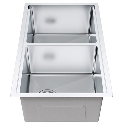 VEVOR 838 x 483 mm keukenspoelbak inbouwspoelbak, dubbele bak met enkele bak en accessoires, wastafelspoelbak voor huishoudelijke vaatwasser voor werkplek, camper, voorbereidingskeuken en bargootsteen