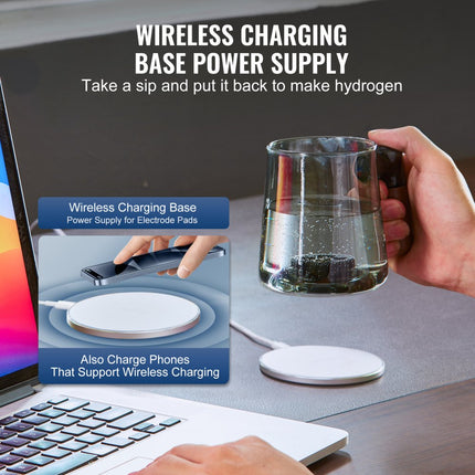 VEVOR waterstofwaterbeker, 400 ml waterstofgenerator, draagbare waterstofwaterionisatiemachine met SPE-technologie en draadloos laadstation, waterstofrijke waterfles